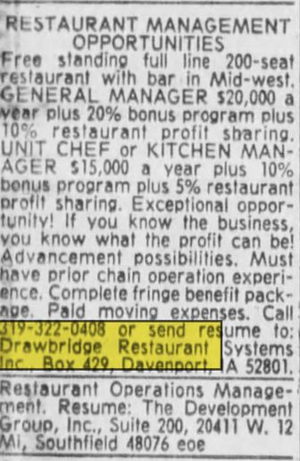 Drawbridge Restaurant - Jun 1979 Ad For Manager